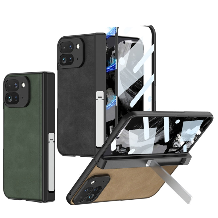 For Google Pixel 9 Pro Fold GKK Integrated Frosted Fold Hinge Leather Phone Case with Holder(Green) - Google Cases by GKK | Online Shopping South Africa | PMC Jewellery | Buy Now Pay Later Mobicred