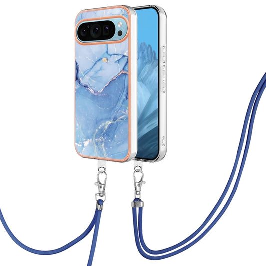 For Google Pixel 9 Pro XL Electroplating Marble Dual-side IMD Phone Case with Lanyard(Blue 018) - Google Cases by PMC Jewellery | Online Shopping South Africa | PMC Jewellery | Buy Now Pay Later Mobicred