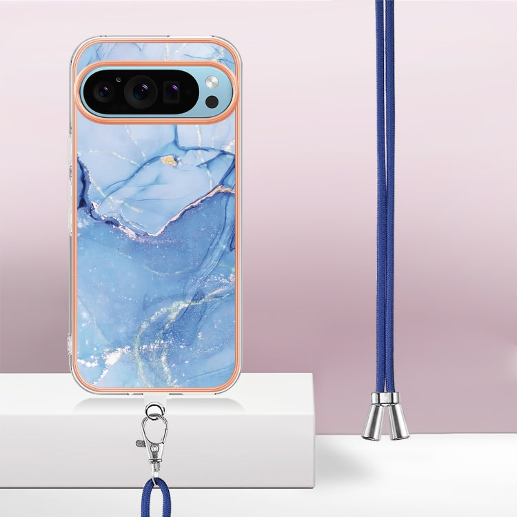 For Google Pixel 9 Pro XL Electroplating Marble Dual-side IMD Phone Case with Lanyard(Blue 018) - Google Cases by PMC Jewellery | Online Shopping South Africa | PMC Jewellery | Buy Now Pay Later Mobicred