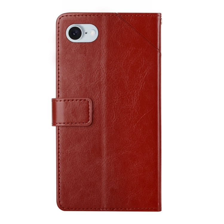 For iPhone 16e HT01 Y-shaped Pattern Flip Leather Phone Case(Brown) - iPhone 16e Cases by PMC TechLife | Online Shopping South Africa | PMC TechLife | Buy Now Pay Later Mobicred
