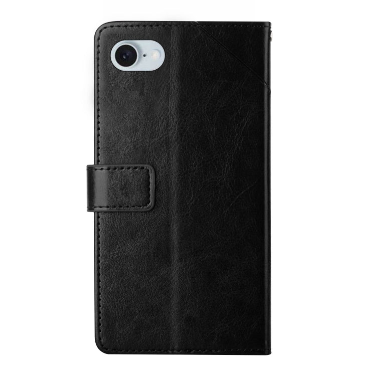For iPhone 16e HT01 Y-shaped Pattern Flip Leather Phone Case(Black) - iPhone 16e Cases by PMC TechLife | Online Shopping South Africa | PMC TechLife | Buy Now Pay Later Mobicred