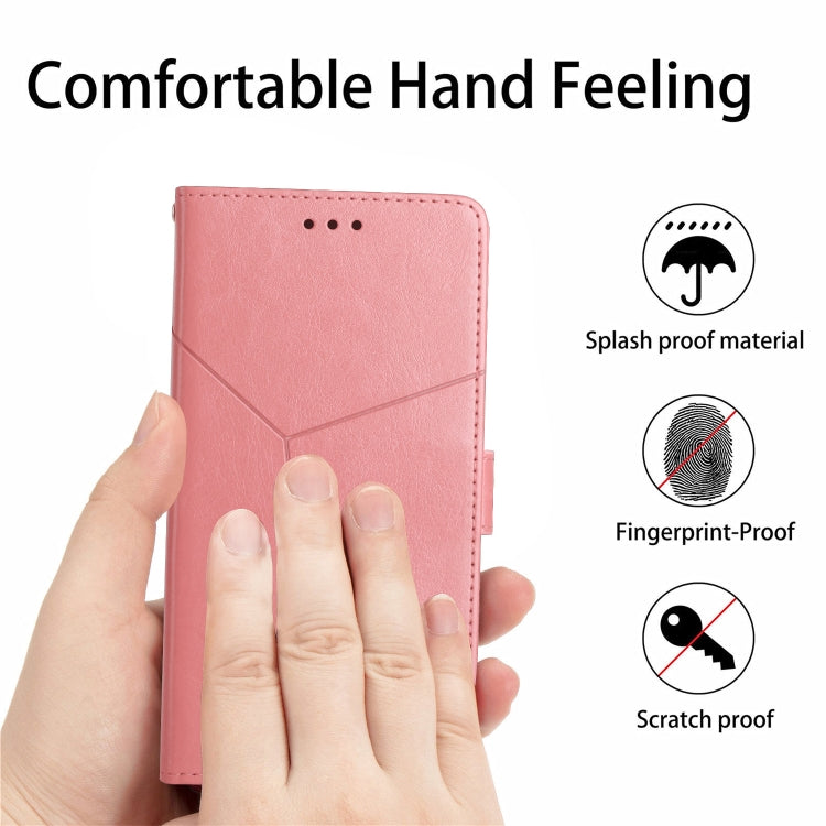 For iPhone 16e HT01 Y-shaped Pattern Flip Leather Phone Case(Pink) - iPhone 16e Cases by PMC TechLife | Online Shopping South Africa | PMC TechLife | Buy Now Pay Later Mobicred