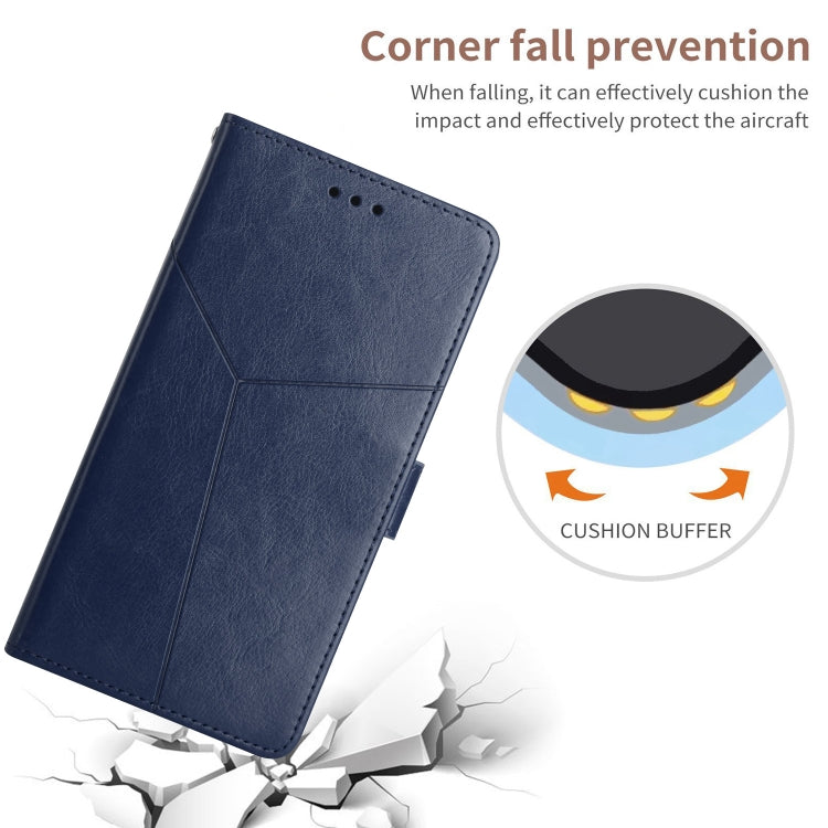 For iPhone 16 Plus HT01 Y-shaped Pattern Flip Leather Phone Case(Blue) - iPhone 16 Plus Cases by PMC TechLife | Online Shopping South Africa | PMC TechLife | Buy Now Pay Later Mobicred