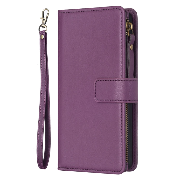 For Google Pixel 7a 9 Card Slots Zipper Wallet Leather Flip Phone Case(Dark Purple) - Google Cases by PMC Jewellery | Online Shopping South Africa | PMC Jewellery | Buy Now Pay Later Mobicred