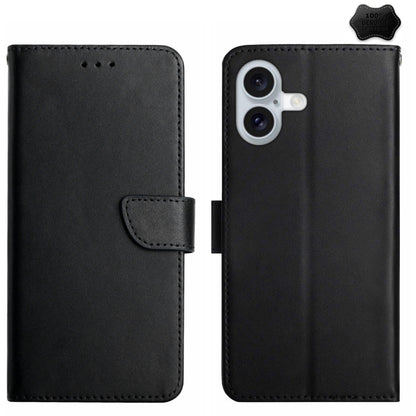 For iPhone 16 Plus Genuine Leather Fingerprint-proof Flip Phone Case(Black) - iPhone 16 Plus Cases by PMC Jewellery | Online Shopping South Africa | PMC Jewellery | Buy Now Pay Later Mobicred