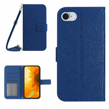 For iPhone SE 2024 Skin Feel Sun Flower Embossed Flip Leather Phone Case with Lanyard(Dark Blue) - More iPhone Cases by PMC Jewellery | Online Shopping South Africa | PMC Jewellery | Buy Now Pay Later Mobicred