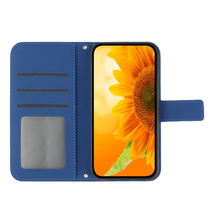 For iPhone 16 Skin Feel Sun Flower Embossed Flip Leather Phone Case with Lanyard(Dark Blue) - iPhone 16 Cases by PMC Jewellery | Online Shopping South Africa | PMC Jewellery | Buy Now Pay Later Mobicred