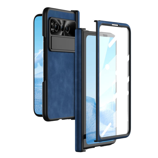 For Google Pixel Fold Integrated Napa Texture All-inclusive Phone Case with Hinge(Blue) - Google Cases by PMC Jewellery | Online Shopping South Africa | PMC Jewellery | Buy Now Pay Later Mobicred