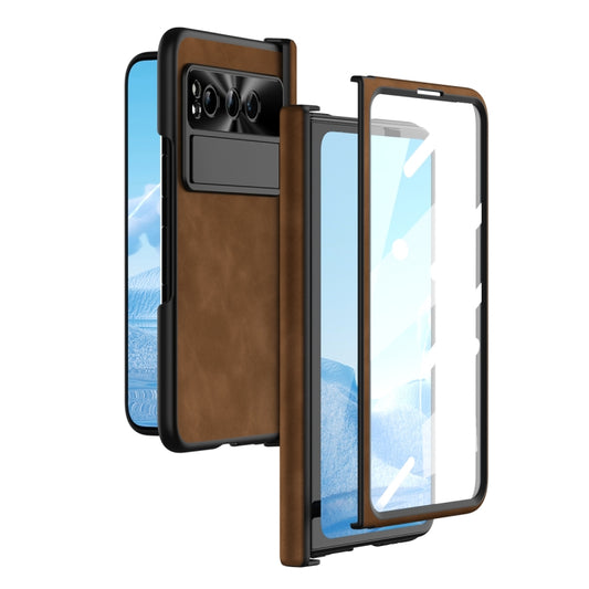 For Google Pixel Fold Integrated Napa Texture All-inclusive Phone Case with Hinge(Brown) - Google Cases by PMC Jewellery | Online Shopping South Africa | PMC Jewellery | Buy Now Pay Later Mobicred