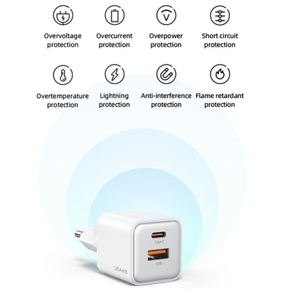 USAMS US-CC189 PD 30W USB+USB-C/Type-C Dual Port Electroplating Charger, EU Plug(White) - USB Charger by USAMS | Online Shopping South Africa | PMC Jewellery | Buy Now Pay Later Mobicred