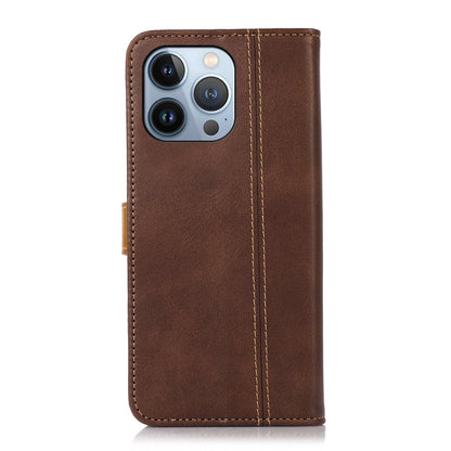 For iPhone 16 Pro Stitching Thread Calf Texture Leather Phone Case(Coffee) - iPhone 16 Pro Cases by PMC Jewellery | Online Shopping South Africa | PMC Jewellery | Buy Now Pay Later Mobicred