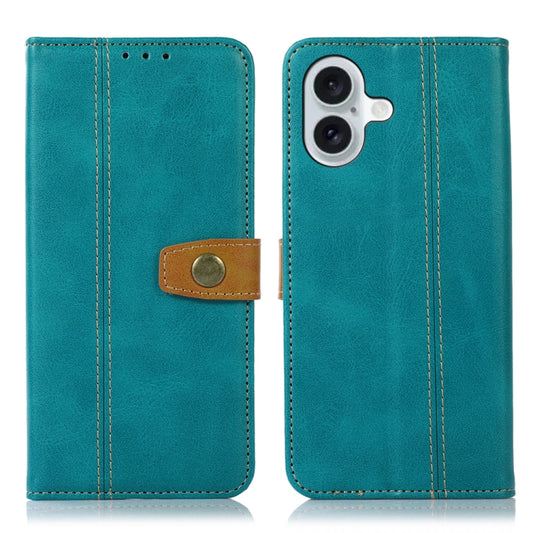 For iPhone 16 Plus Stitching Thread Calf Texture Leather Phone Case(Light Green) - iPhone 16 Plus Cases by PMC Jewellery | Online Shopping South Africa | PMC Jewellery | Buy Now Pay Later Mobicred