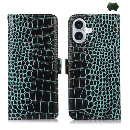 For iPhone 16 Crocodile Top Layer Cowhide Leather Phone Case(Green) - iPhone 16 Cases by PMC Jewellery | Online Shopping South Africa | PMC Jewellery | Buy Now Pay Later Mobicred