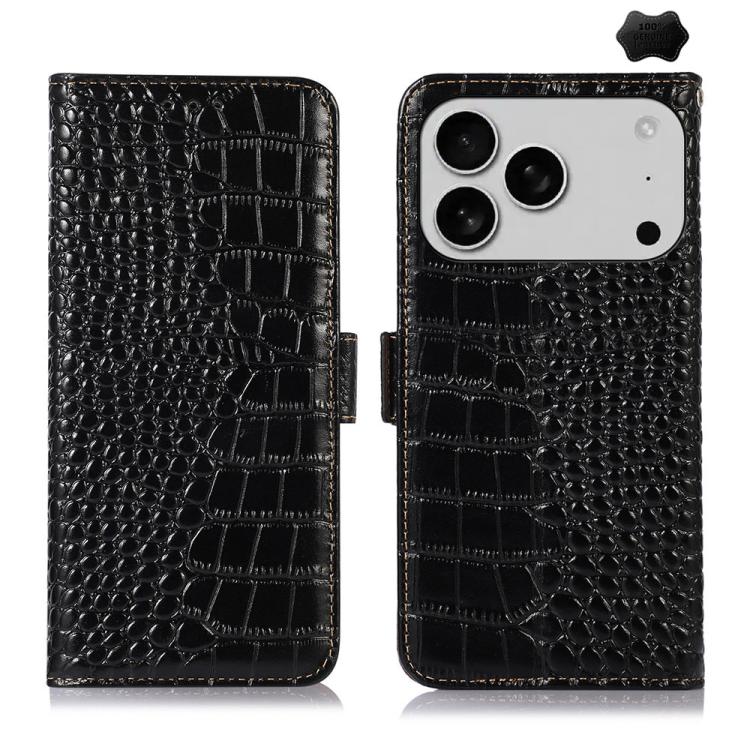 For iPhone 17 Pro Max Crocodile Top Layer Cowhide Leather Phone Case(Black) - free shipping - PMc TechLife - Order now!