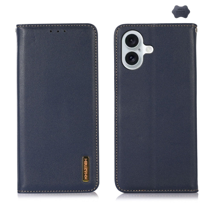 For iPhone 16 KHAZNEH Nappa Top Layer Cowhide Leather Phone Case(Blue) - iPhone 16 Cases by PMC TechLife | Online Shopping South Africa | PMC TechLife | Buy Now Pay Later Mobicred
