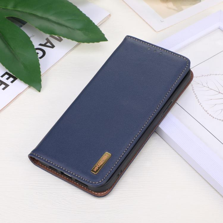 For iPhone 16e KHAZNEH Nappa Top Layer Cowhide Leather Phone Case(Blue) - iPhone 16e Cases by PMC TechLife | Online Shopping South Africa | PMC TechLife | Buy Now Pay Later Mobicred