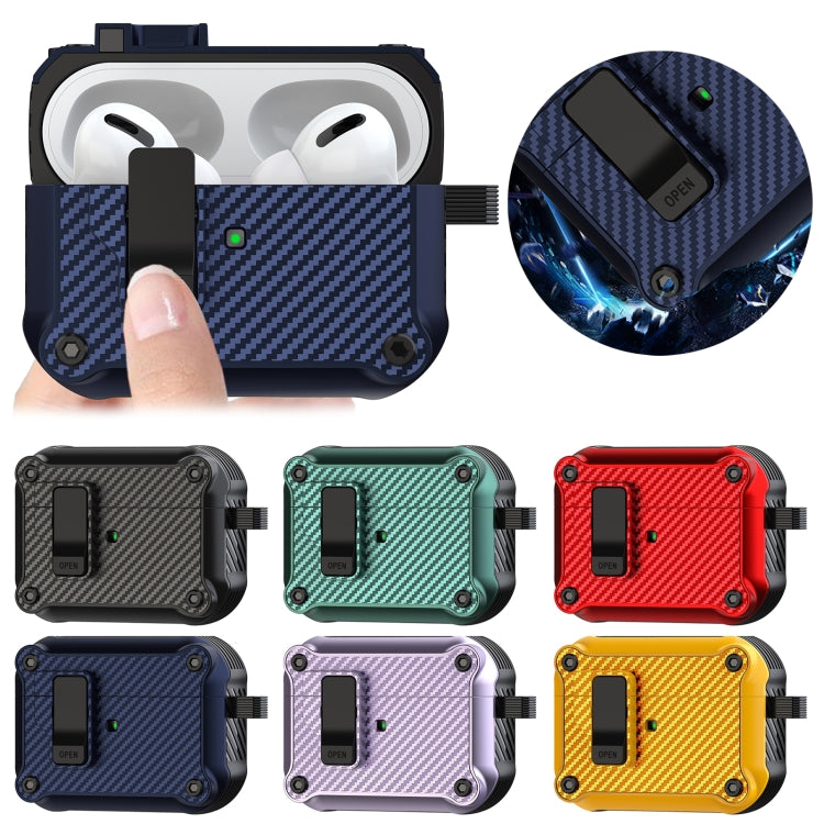 For AirPods 3 Carbon Fiber Magnetic Automatic Switch Earphone Protective Case(Blue) - For AirPods 3 by PMC Jewellery | Online Shopping South Africa | PMC Jewellery | Buy Now Pay Later Mobicred