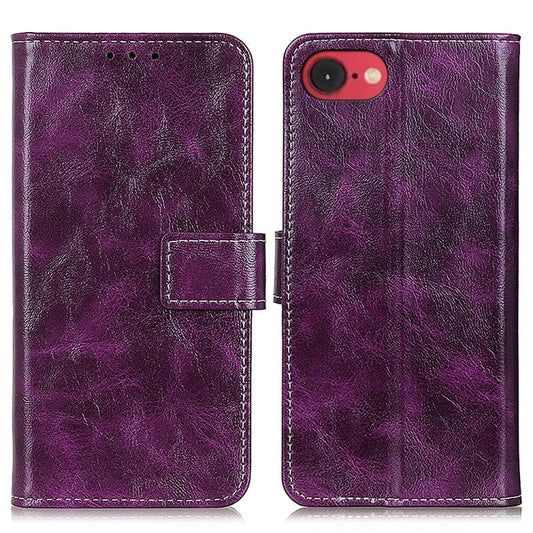 For iPhone 16e Retro Crazy Horse Texture Horizontal Flip Leather Phone Case(Purple) - iPhone 16e Cases by PMC Jewellery | Online Shopping South Africa | PMC Jewellery | Buy Now Pay Later Mobicred