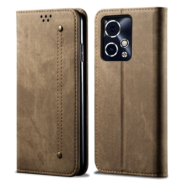 For Honor 90 GT Denim Texture Flip Leather Phone Case(Khaki) - Honor Cases by PMC TechLife | Online Shopping South Africa | PMC TechLife | Buy Now Pay Later Mobicred