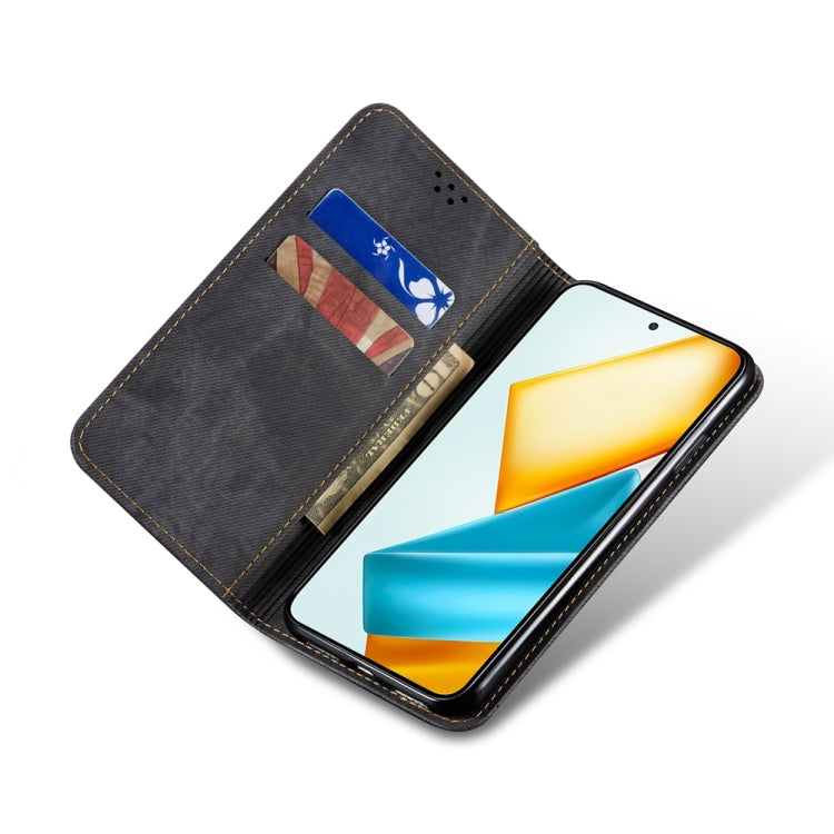 For Honor Play 8T 5G / X7b Denim Texture Flip Leather Phone Case(Black) - Honor Cases by PMC TechLife | Online Shopping South Africa | PMC TechLife | Buy Now Pay Later Mobicred