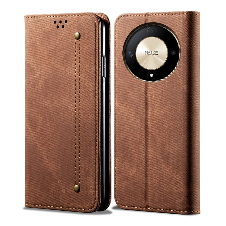 For Honor Magic6 Lite / X9b 5G Denim Texture Flip Leather Phone Case(Brown) - Honor Cases by PMC TechLife | Online Shopping South Africa | PMC TechLife | Buy Now Pay Later Mobicred