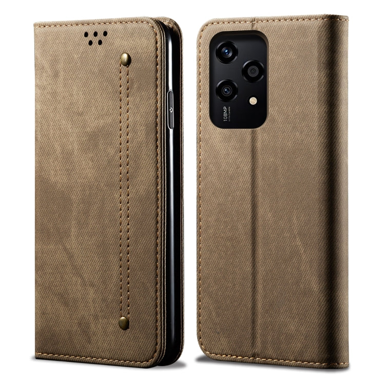 For Honor 200 Lite Global Denim Texture Flip Leather Phone Case(Khaki) - Honor Cases by PMC TechLife | Online Shopping South Africa | PMC TechLife | Buy Now Pay Later Mobicred