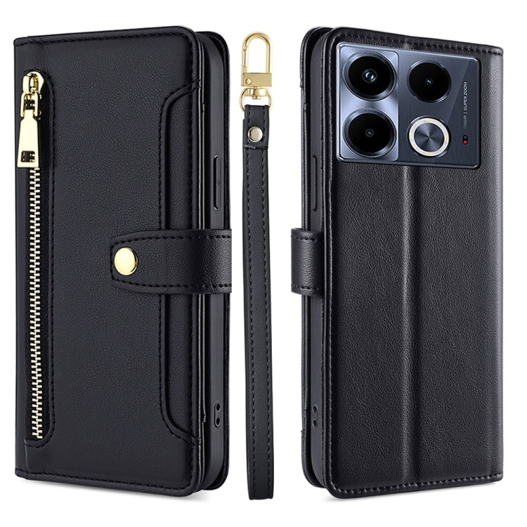 For Infinix Note 40 4G Sheep Texture Cross-body Zipper Wallet Leather Phone Case(Black) - Infinix Cases by PMC TechLife | Online Shopping South Africa | PMC TechLife | Buy Now Pay Later Mobicred