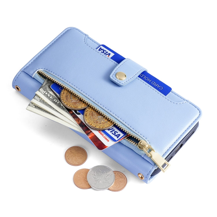 For Tecno Camon 20 Pro 4G Sheep Texture Cross-body Zipper Wallet Leather Phone Case(Blue) - Tecno Cases by PMC TechLife | Online Shopping South Africa | PMC TechLife | Buy Now Pay Later Mobicred