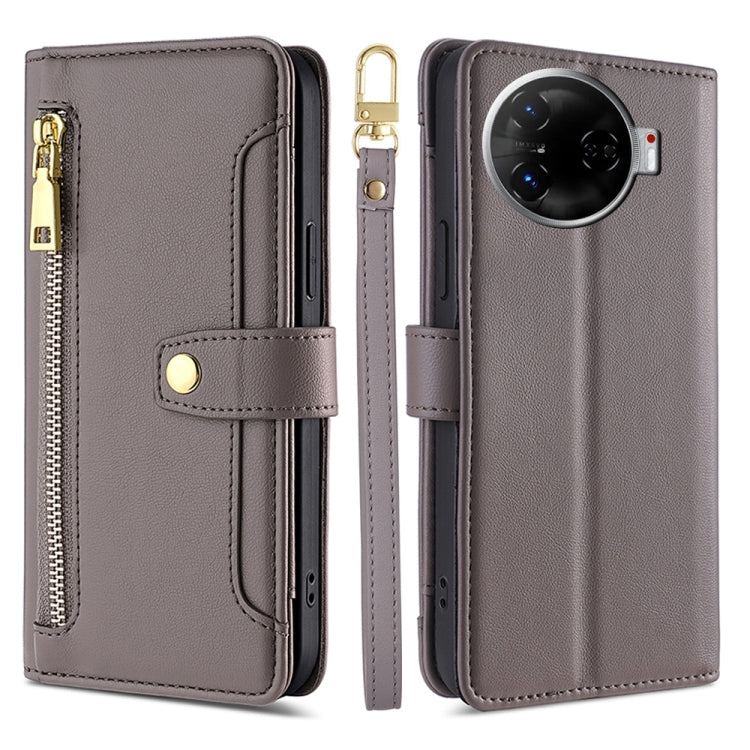 For Tecno Camon 30 Pro 5G Sheep Texture Cross-body Zipper Wallet Leather Phone Case(Grey) - Tecno Cases by PMC TechLife | Online Shopping South Africa | PMC TechLife | Buy Now Pay Later Mobicred