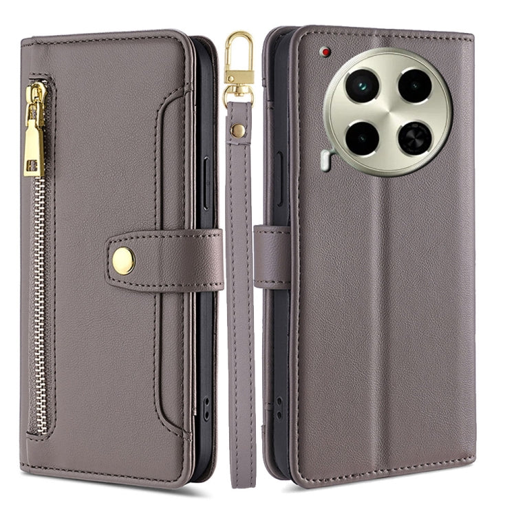 For Tecno Camon 30 Sheep Texture Cross-body Zipper Wallet Leather Phone Case(Grey) - Tecno Cases by PMC TechLife | Online Shopping South Africa | PMC TechLife | Buy Now Pay Later Mobicred