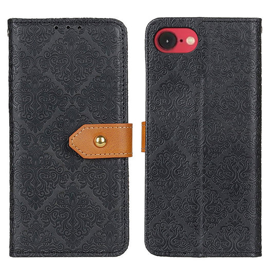 For iPhone 16e European Floral Embossed Leather Phone Case(Black) - iPhone 16e Cases by PMC Jewellery | Online Shopping South Africa | PMC Jewellery | Buy Now Pay Later Mobicred