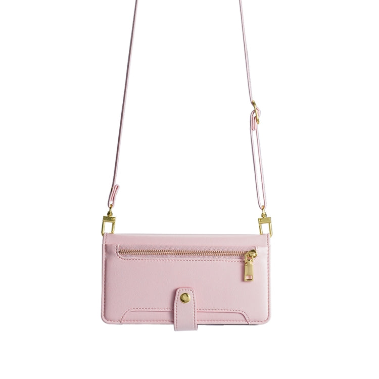 For Sharp Aqous Wish3 Sheep Texture Cross-body Zipper Wallet Leather Phone Case(Pink) - More Brand by PMC TechLife | Online Shopping South Africa | PMC TechLife | Buy Now Pay Later Mobicred