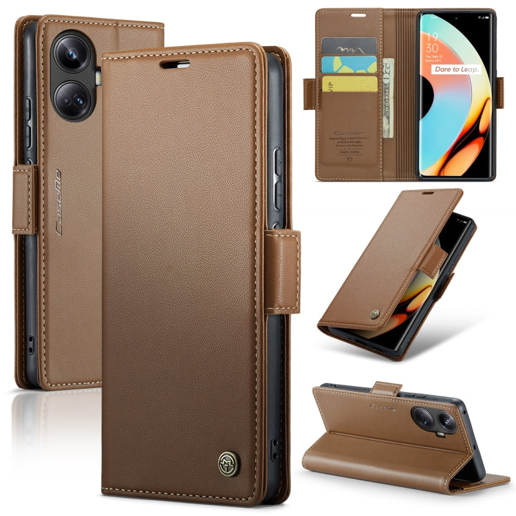 For Realme 10 Pro+ CaseMe 023 Butterfly Buckle Litchi Texture RFID Anti-theft Leather Phone Case(Brown) - Realme Cases by CaseMe | Online Shopping South Africa | PMC Jewellery | Buy Now Pay Later Mobicred