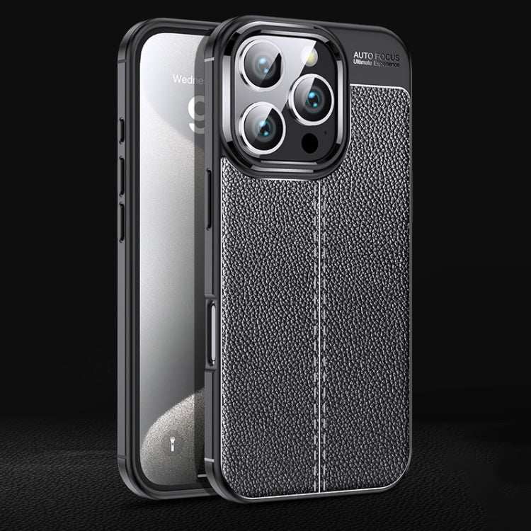 For iPhone 16 Pro Litchi Texture Shockproof TPU Phone Case(Black) - iPhone 16 Pro Cases by PMC TechLife | Online Shopping South Africa | PMC TechLife | Buy Now Pay Later Mobicred