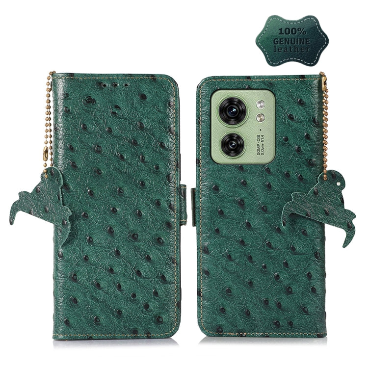 For Motorola Edge 40 Ostrich Pattern Genuine Leather RFID Phone Case(Green) - Motorola Cases by PMC TechLife | Online Shopping South Africa | PMC TechLife | Buy Now Pay Later Mobicred