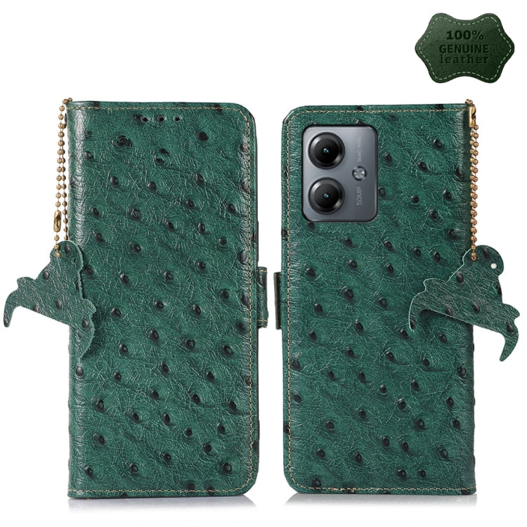 For Motorola Moto G14 4G Ostrich Pattern Genuine Leather RFID Phone Case(Green) - free shipping - PMC TechLife - Order now!