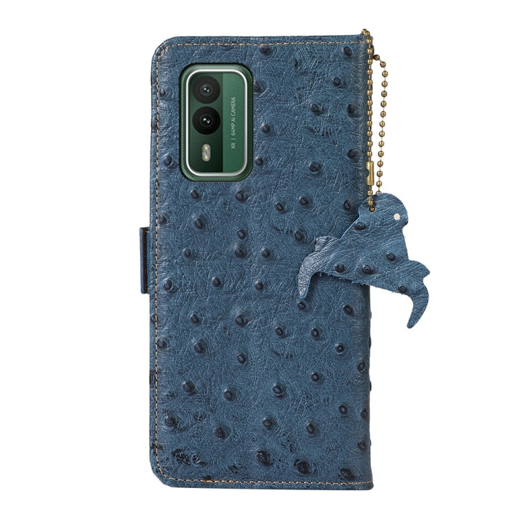 For Nokia XR21 Ostrich Pattern Genuine Leather RFID Phone Case(Blue) - Nokia Cases by PMC TechLife | Online Shopping South Africa | PMC TechLife | Buy Now Pay Later Mobicred