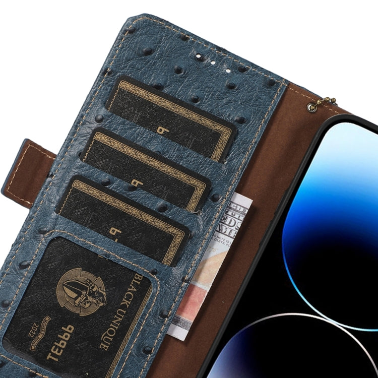 For OnePlus Ace 2 Pro Ostrich Pattern Genuine Leather RFID Phone Case(Blue) - OnePlus Cases by PMC TechLife | Online Shopping South Africa | PMC TechLife | Buy Now Pay Later Mobicred
