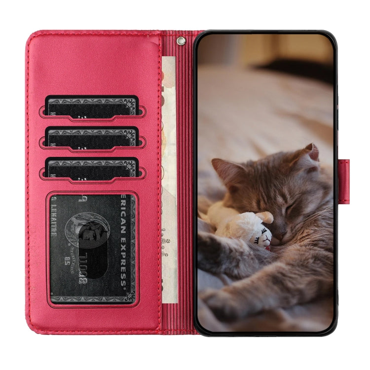 For iPhone 16 Pro Max Cat Embossing Pattern Leather Phone Case with Lanyard(Red) - iPhone 16 Pro Max Cases by PMC TechLife | Online Shopping South Africa | PMC TechLife | Buy Now Pay Later Mobicred