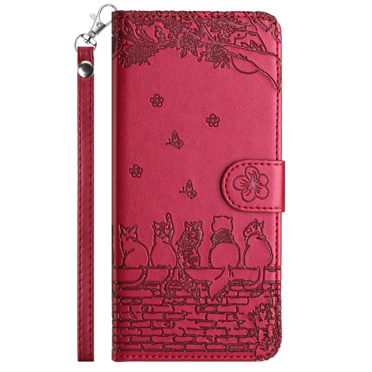 For iPhone 16 Pro Cat Embossing Pattern Leather Phone Case with Lanyard(Red) - iPhone 16 Pro Cases by PMC Jewellery | Online Shopping South Africa | PMC Jewellery | Buy Now Pay Later Mobicred