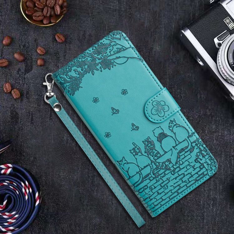 For iPhone 16 Pro Cat Embossing Pattern Leather Phone Case with Lanyard(Blue) - iPhone 16 Pro Cases by PMC TechLife | Online Shopping South Africa | PMC TechLife | Buy Now Pay Later Mobicred