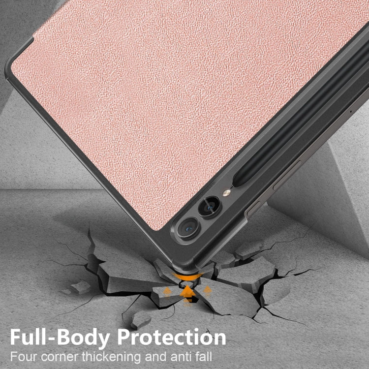 For Samsung Galaxy Tab S9+ Custer Pure Color 3-Fold Holder Smart Leather Tablet Case(Rose Gold) - Galaxy Tab S9+ Cases by PMC Jewellery | Online Shopping South Africa | PMC Jewellery | Buy Now Pay Later Mobicred