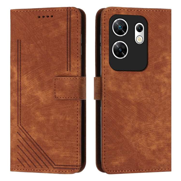 For Infinix Zero 30 4G Skin Feel Stripe Pattern Leather Phone Case with Lanyard(Brown) - Infinix Cases by PMC Jewellery | Online Shopping South Africa | PMC Jewellery | Buy Now Pay Later Mobicred