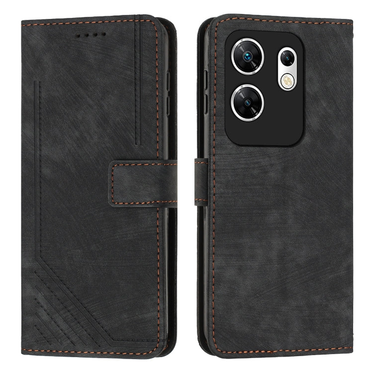 For Infinix Zero 30 4G Skin Feel Stripe Pattern Leather Phone Case with Lanyard(Black) - free shipping - PMC TechLife - Order now!