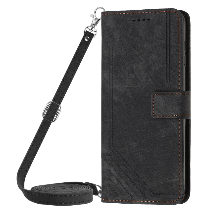 For Infinix Zero 30 4G Skin Feel Stripe Pattern Leather Phone Case with Lanyard(Black) - free shipping - PMC TechLife - Order now!