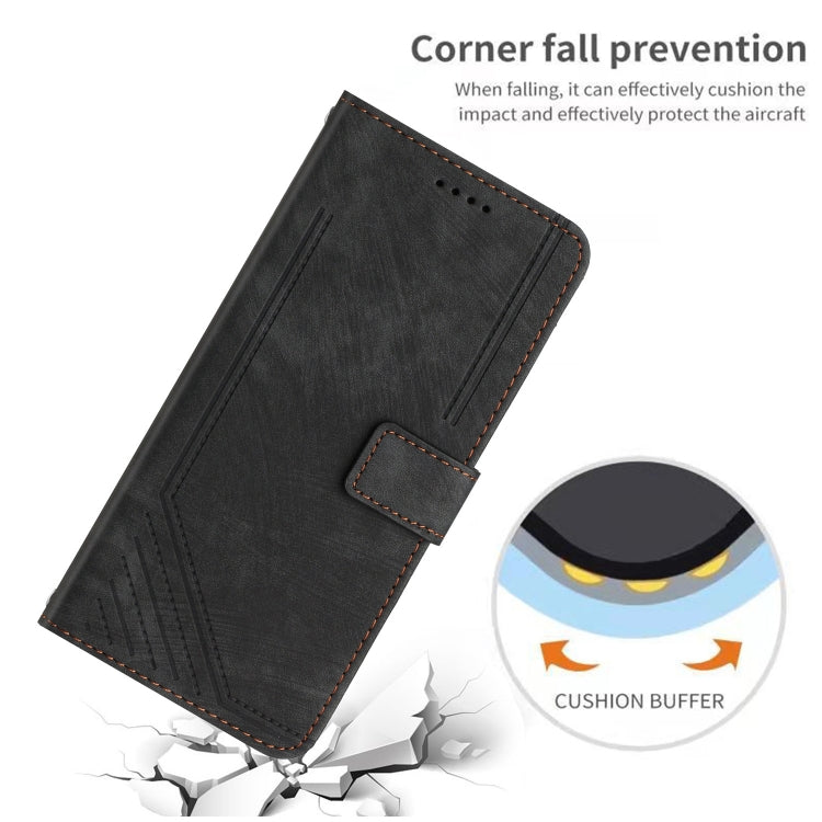 For Infinix Zero 30 4G Skin Feel Stripe Pattern Leather Phone Case with Lanyard(Black) - free shipping - PMC TechLife - Order now!
