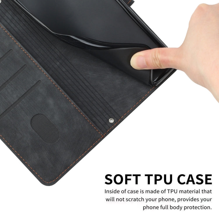For Infinix Zero 30 4G Skin Feel Stripe Pattern Leather Phone Case with Lanyard(Black) - free shipping - PMC TechLife - Order now!