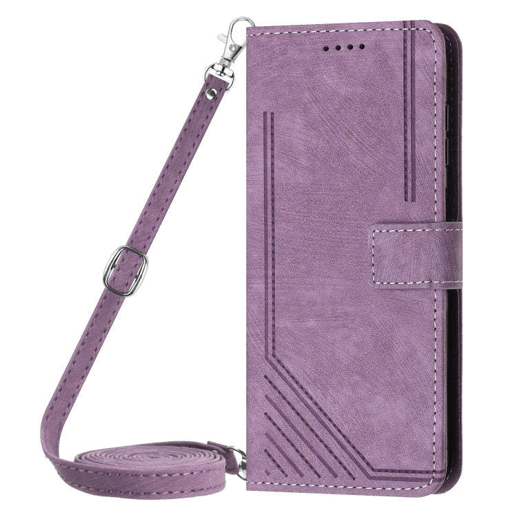 For Infinix Hot 40 / 40 Pro Skin Feel Stripe Pattern Leather Phone Case with Lanyard(Purple) - Infinix Cases by PMC TechLife | Online Shopping South Africa | PMC TechLife | Buy Now Pay Later Mobicred