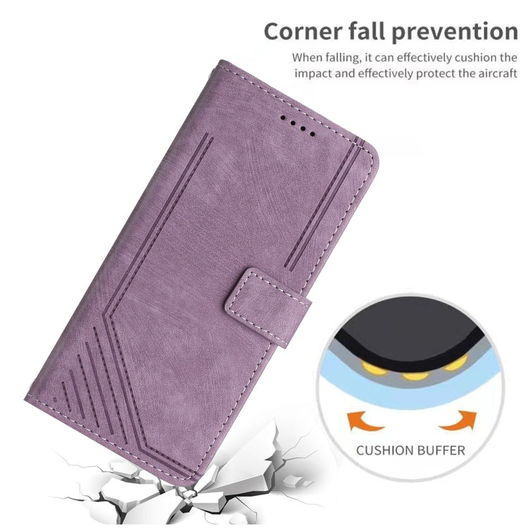For Infinix Hot 40 / 40 Pro Skin Feel Stripe Pattern Leather Phone Case with Lanyard(Purple) - Infinix Cases by PMC TechLife | Online Shopping South Africa | PMC TechLife | Buy Now Pay Later Mobicred