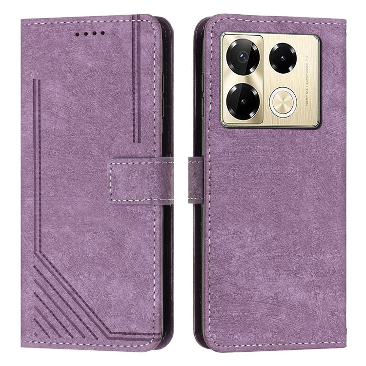 For Infinix Note 40 Pro 4G / 5G Skin Feel Stripe Pattern Leather Phone Case with Lanyard(Purple) - Infinix Cases by PMC TechLife | Online Shopping South Africa | PMC TechLife | Buy Now Pay Later Mobicred